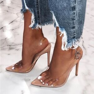Fashion Nova Transparent Nude Stiletto Heels